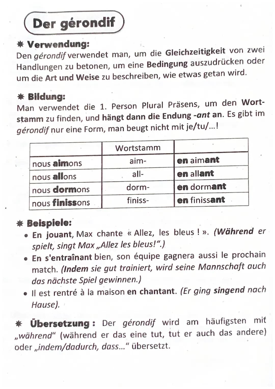 Inhalt:
* présent
* passé composé
*
imparfait
* conditionnel
* futur simple
* unregelm. Wortstämme
* futur composé
* gérondif
* subjonctif
*