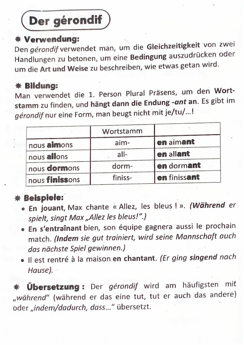 Inhalt:
* présent
* passé composé
*
imparfait
* conditionnel
* futur simple
* unregelm. Wortstämme
* futur composé
* gérondif
* subjonctif
*