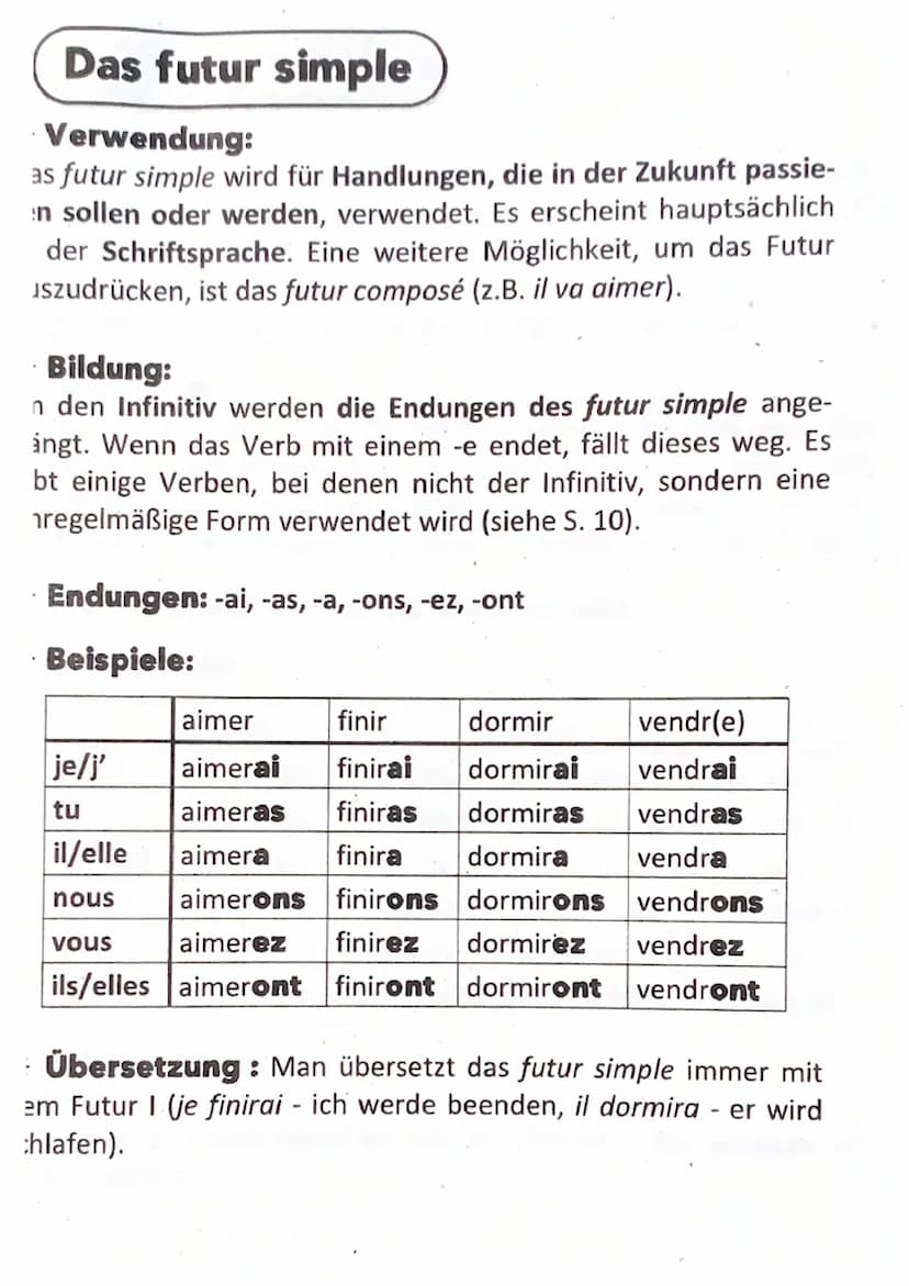 Inhalt:
* présent
* passé composé
*
imparfait
* conditionnel
* futur simple
* unregelm. Wortstämme
* futur composé
* gérondif
* subjonctif
*