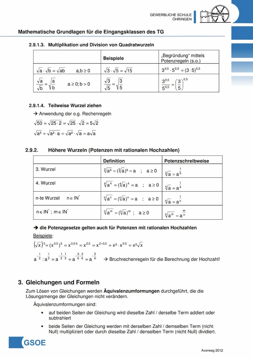 GEWERBLICHE SCHULE
ÖHRINGEN
Mathematische Grundlagen für die Eingangsklassen des TG
Inhalt
1. Zahlenbereiche / Zahlenmengen
2. Terme
2.1. Gr