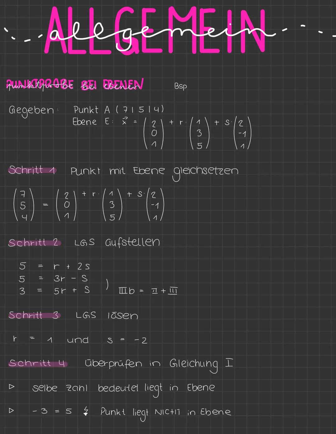....Alegemein
Parametergleichung einer Ebene
Gleichung der Form
E
x² = P + r· + s⋅v (riSER, 270, 370)
> Parametergleichung der Ebene
und sin