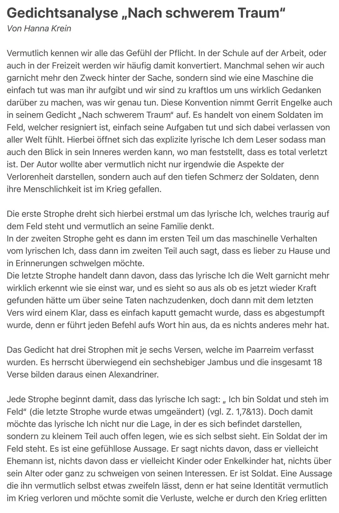 Gedichtsanalyse ,,Nach schwerem Traum"
Von Hanna Krein
Vermutlich kennen wir alle das Gefühl der Pflicht. In der Schule auf der Arbeit, oder