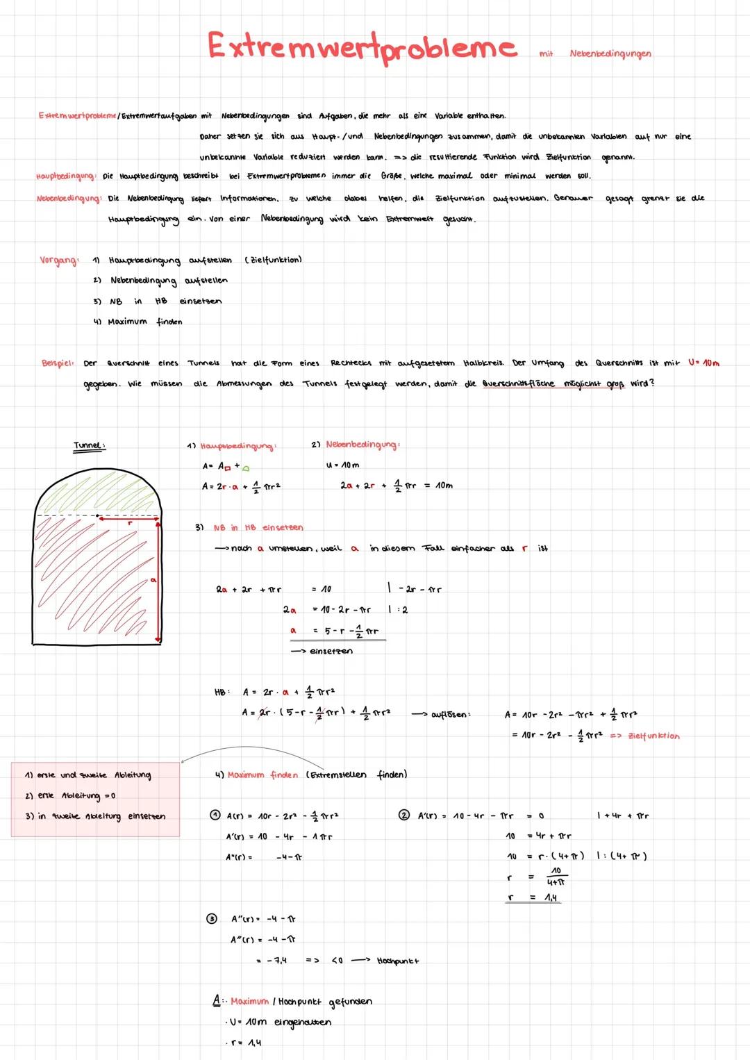 Extremwertprobleme / Extremwertaufgaben mit Nebenbedingungen sind Aufgaben, die mehr als eine Variable enthalten.
4)
Extremwertprobleme
Haup