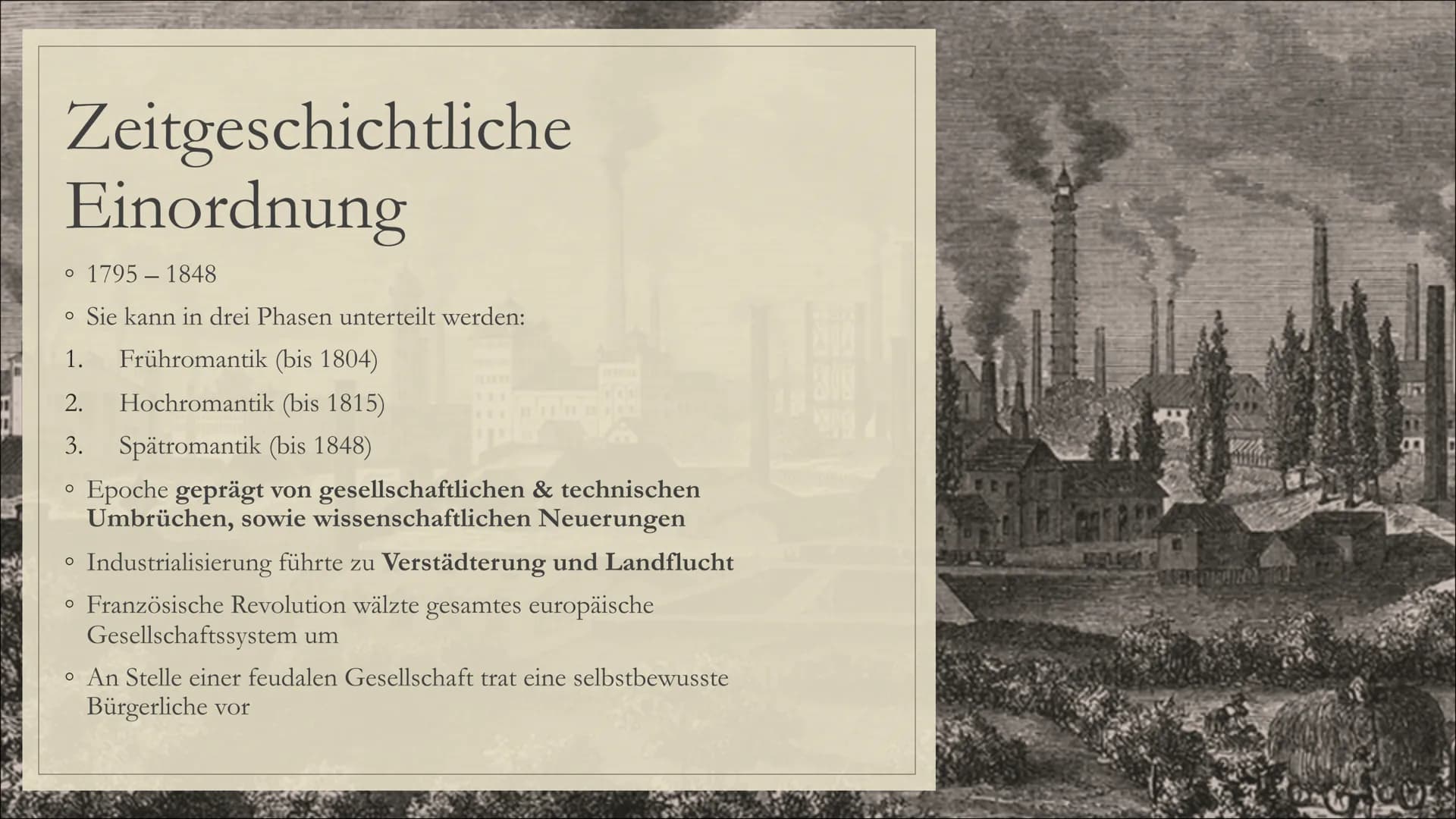 LC2
DIE ROMANTIK
Lyrik
523
CO Gliederung
Epoche der Romantik
• Der Begriff
• Zeitgeschichtliche Einordnung
Gegenbewegung der Klassik
• Weltb