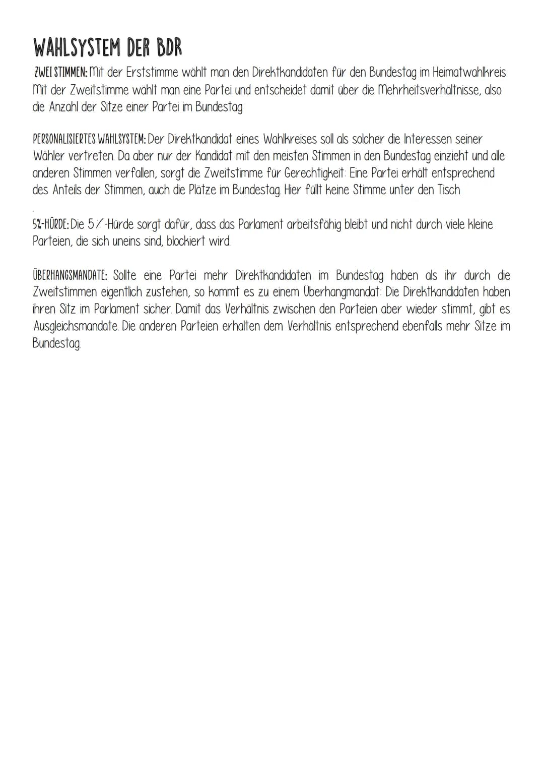 Politik in Deutschland
ZENTRALE ELEMENTE EINER DEMOKRATIE
GEWALTENTEILUNG: verhindert das ein einziger die ganze Macht hat und in seinem Int