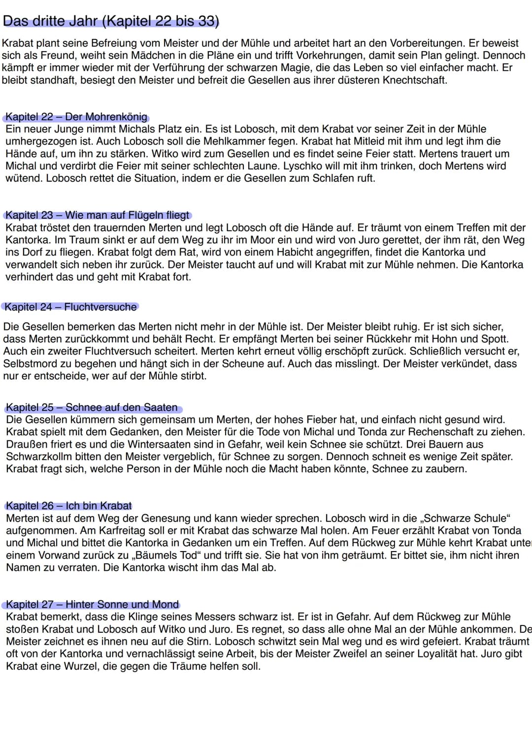 kraba+
Das erste Jahr (Kapitel 1 bis 12)
Krabat wird zur Mühle gerufen und findet sich schnell in der Gemeinschaft ein. Er versteht nur lang