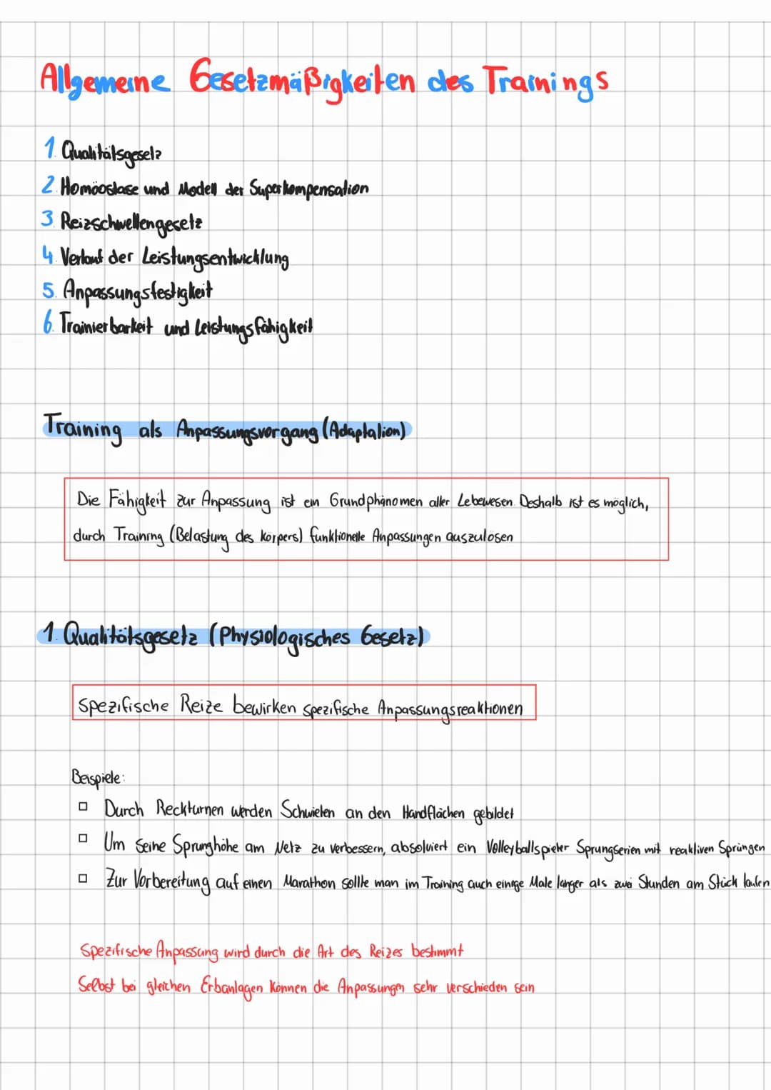 Allgemeine Gesetzmäßigkeiten des Trainings
1. Qualitätsgesel?
2. Homöostase und Modell der Superkompensation
3 Reizschwellengesetz
4 Verlauf