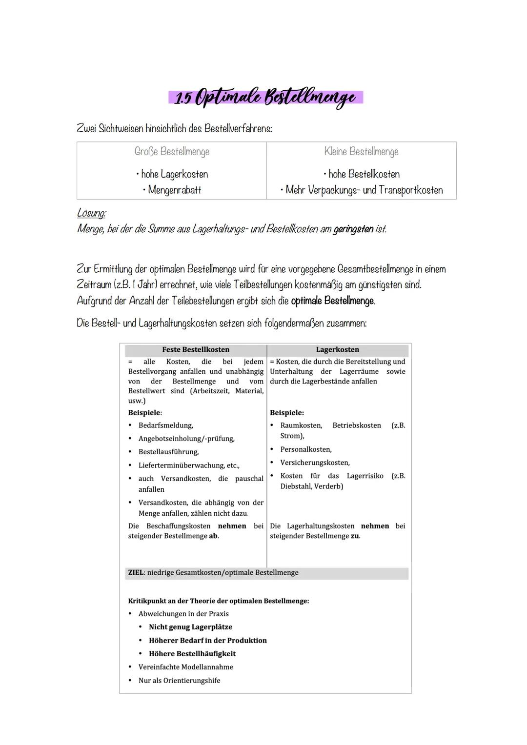 1. Materialwirtschaft
Die Materialwirtschaft ist für die Beschaffung und Bereitstellung aller notwendigen
Produktionsfaktoren zuständig.
Bed