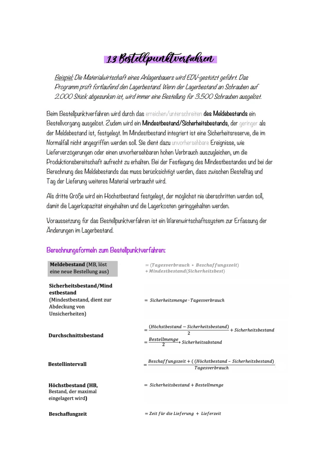 1. Materialwirtschaft
Die Materialwirtschaft ist für die Beschaffung und Bereitstellung aller notwendigen
Produktionsfaktoren zuständig.
Bed