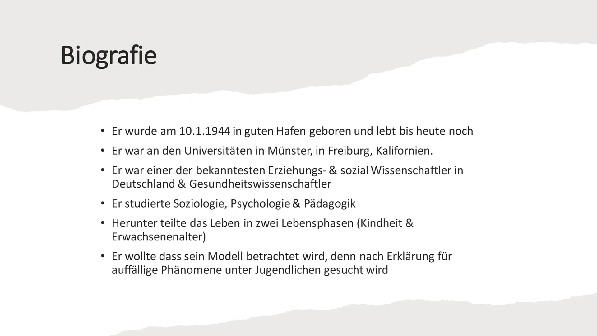 Klaus Hurrelmann
Das Modell der
produktiven
Realitätsverarbeitung Inhaltsverzeichnis
Biografie
Bezug zu anderen Theoretikern
Die Kern Aussag