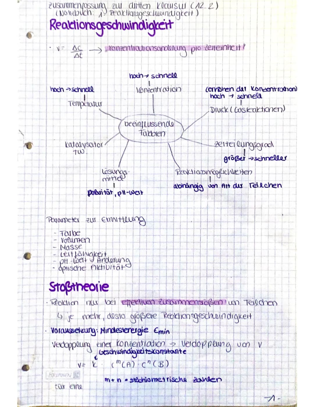 Reaktionsgeschwindigkeit, Stoßtheorie, Massewirkungsgesetz, Le Chatelier, Autoprotolyse, Säure-Base-Chemie