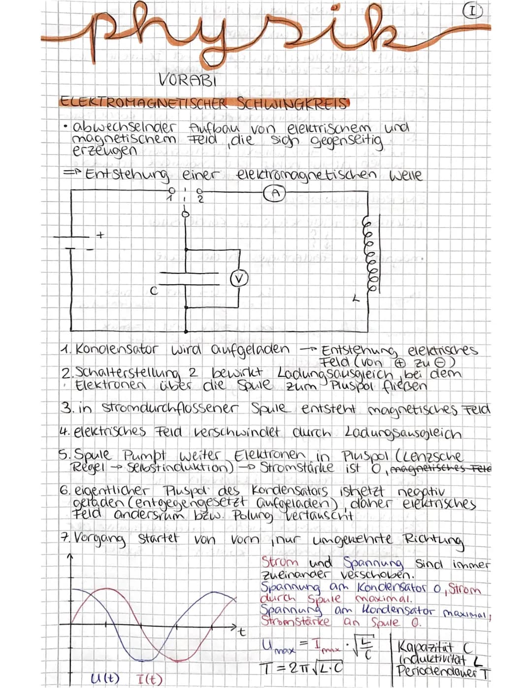 physik
VORABI
ELEKTROMAGNETISCHER SCHWINGKREIS
• abwechselnder Aufbau von elektrischem und
magnetischem Feld die sigh gegenseitig
erzeugen
=