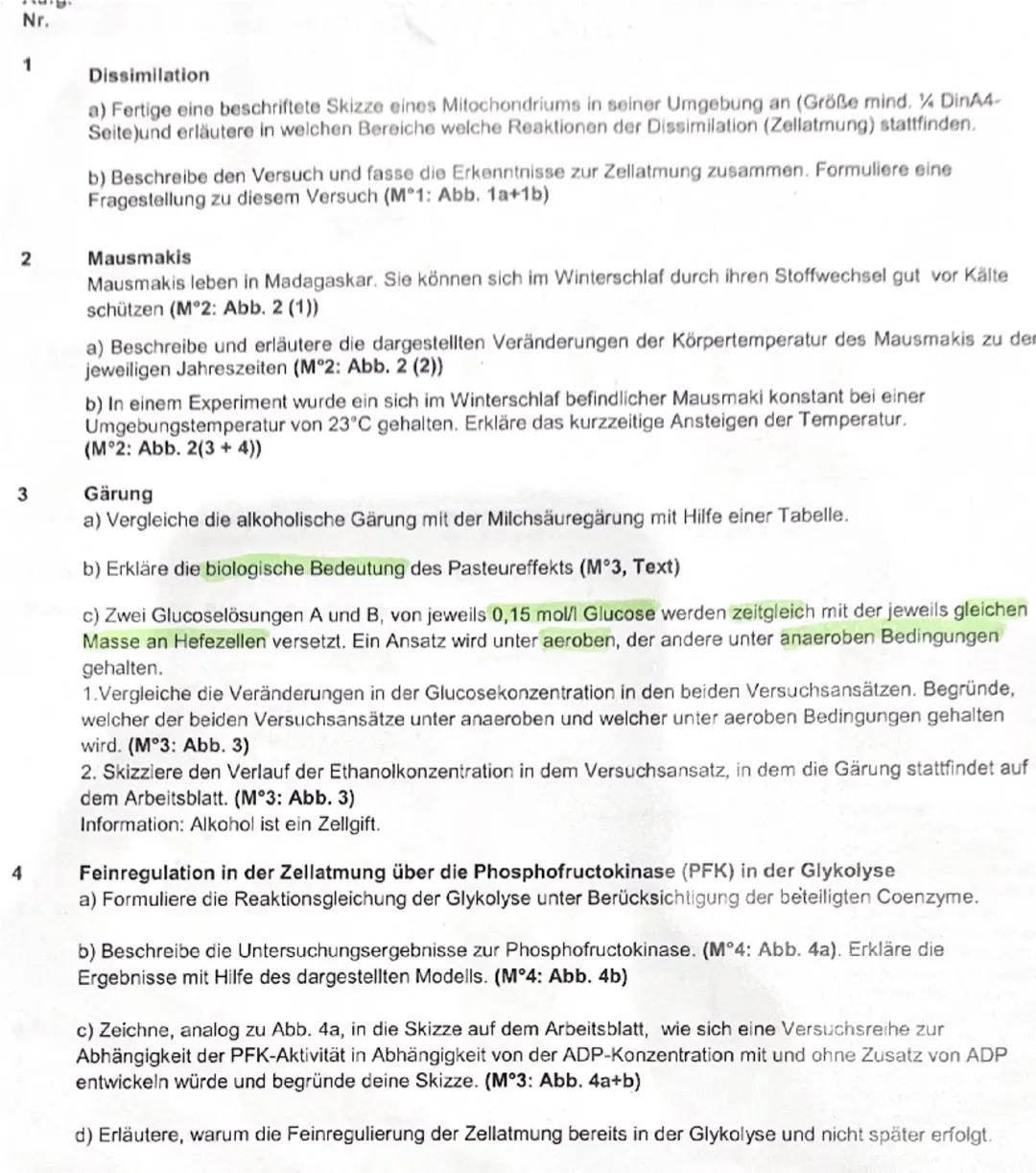 # Nr.

1

Dissimilation

a) Fertige eine beschriftete Skizze eines Mitochondriums in seiner Umgebung an (Größe mind. ¼ DinA4-
Seite und erlä