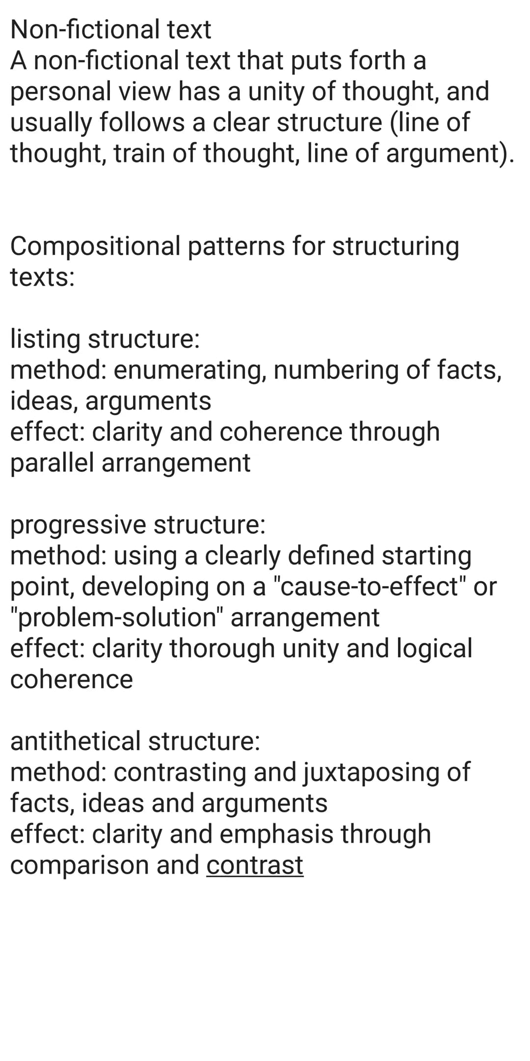 Non-fictional text
A non-fictional text that puts forth a
personal view has a unity of thought, and
usually follows a clear structure (line 