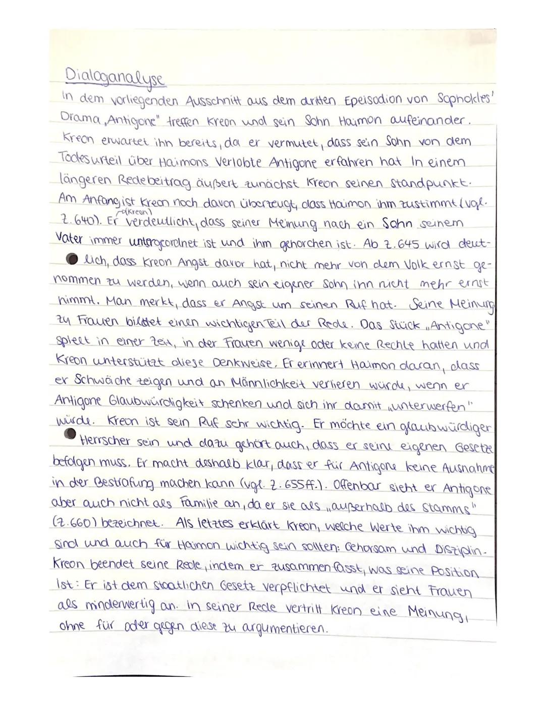 Figuren- und Gesprächsveralten analysieren
Bsp.: 3. Epeisodion (Höhepunkt/Klimax) Haimon und Kreon
Arbeitsauftrag: Halte stichwortartig nebe