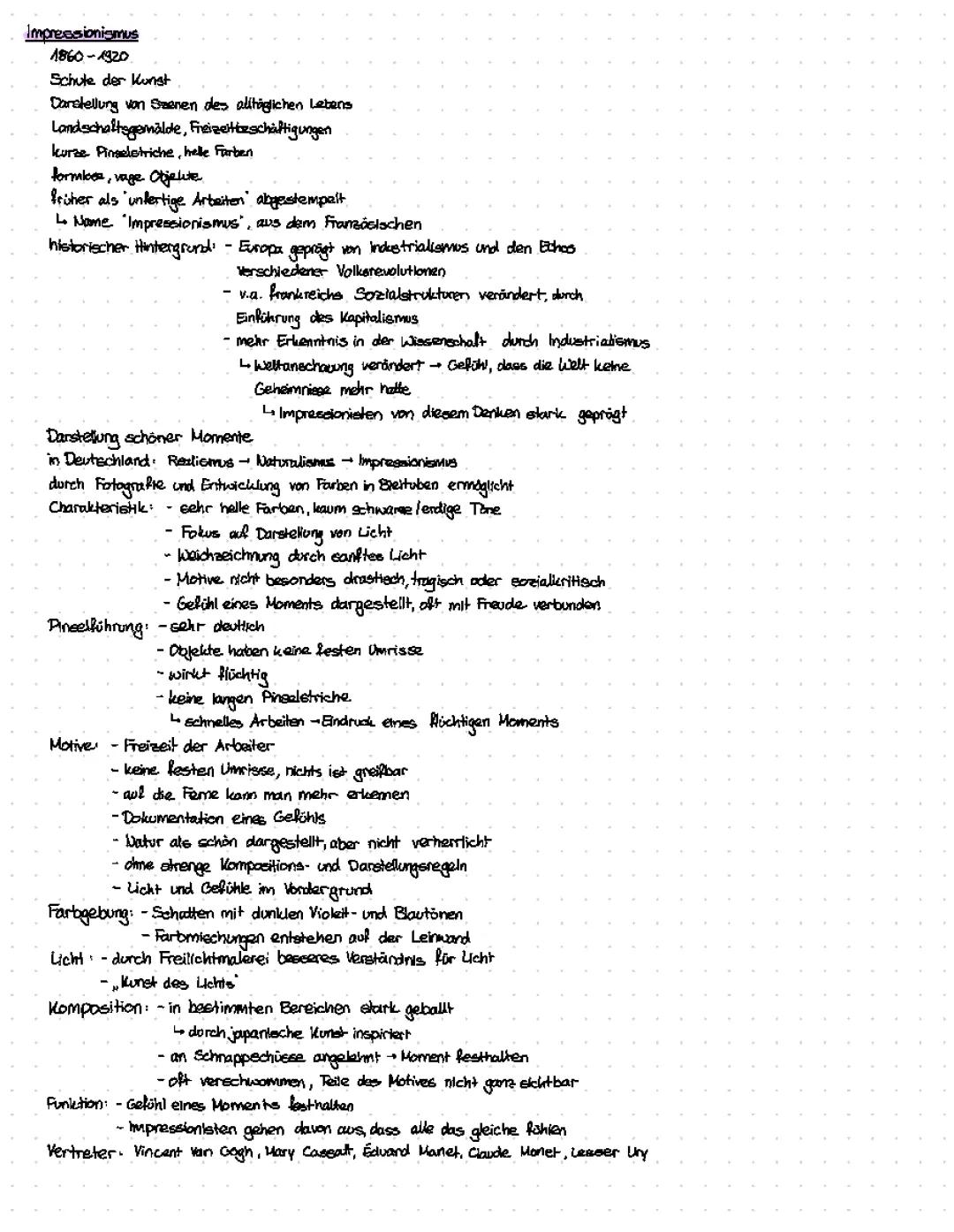 Zusammenfassung Impressionismus Kunst