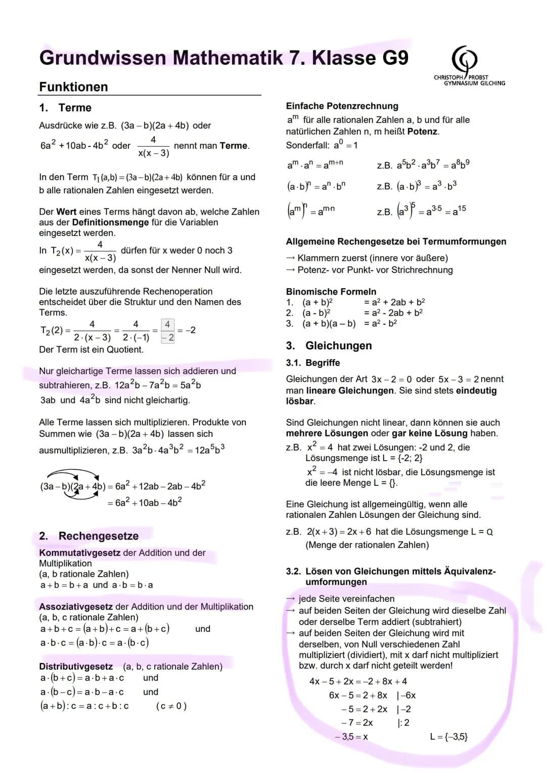 Grundwissen 7 klasse Gymnasium Bayern 