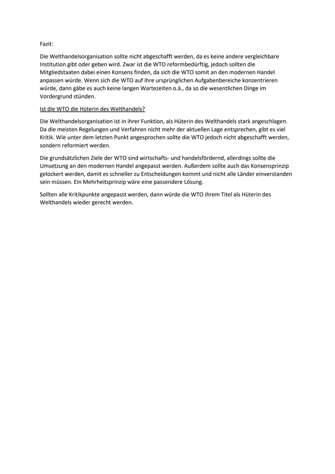 Die WTO-Hüterin des Welthandels?
Aufgaben und leitenden Prinzipien der Welthandelsorganisation
Kritik an der WTO
Sollte die WTO abgeschafft 