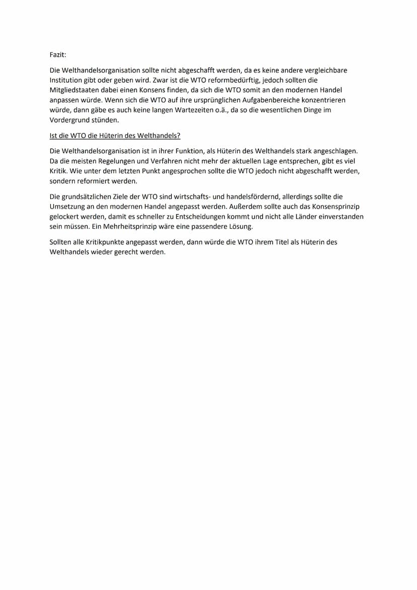 Die WTO-Hüterin des Welthandels?
Aufgaben und leitenden Prinzipien der Welthandelsorganisation
Kritik an der WTO
Sollte die WTO abgeschafft 