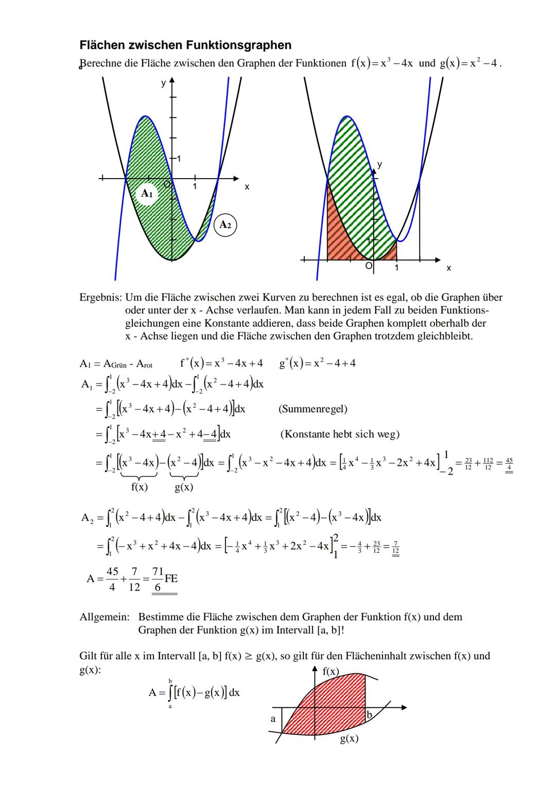 Flächenberechnung mit Hilfe von bestimmten Integralen
Flächen unter Funktionsgraphen
bisher: Der Term F(b)-F(a) gibt einen sogenannten orien