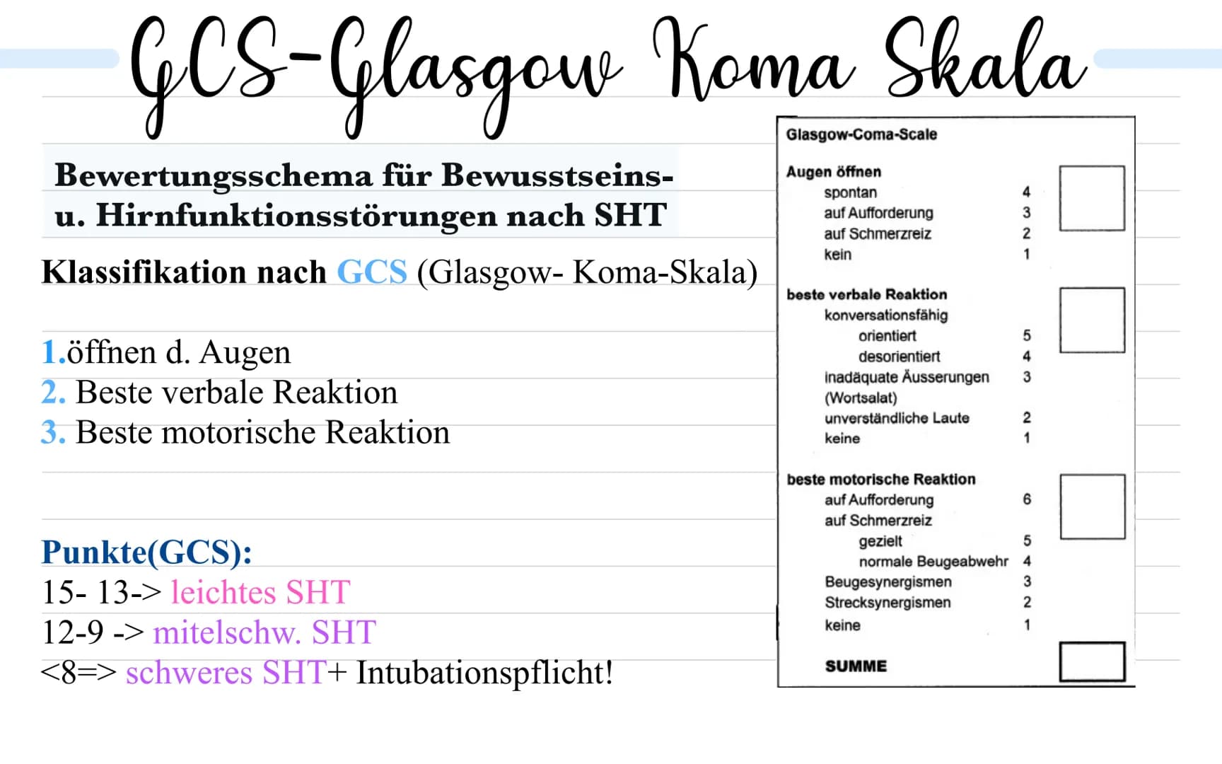 # Schädel-Hirn-trauma

Definition: -> Schädelverletzung mit Beteiligung des Gehirns, ausgelöst durch
Gewalteinwirkung

Direkt Schädigung d. 
