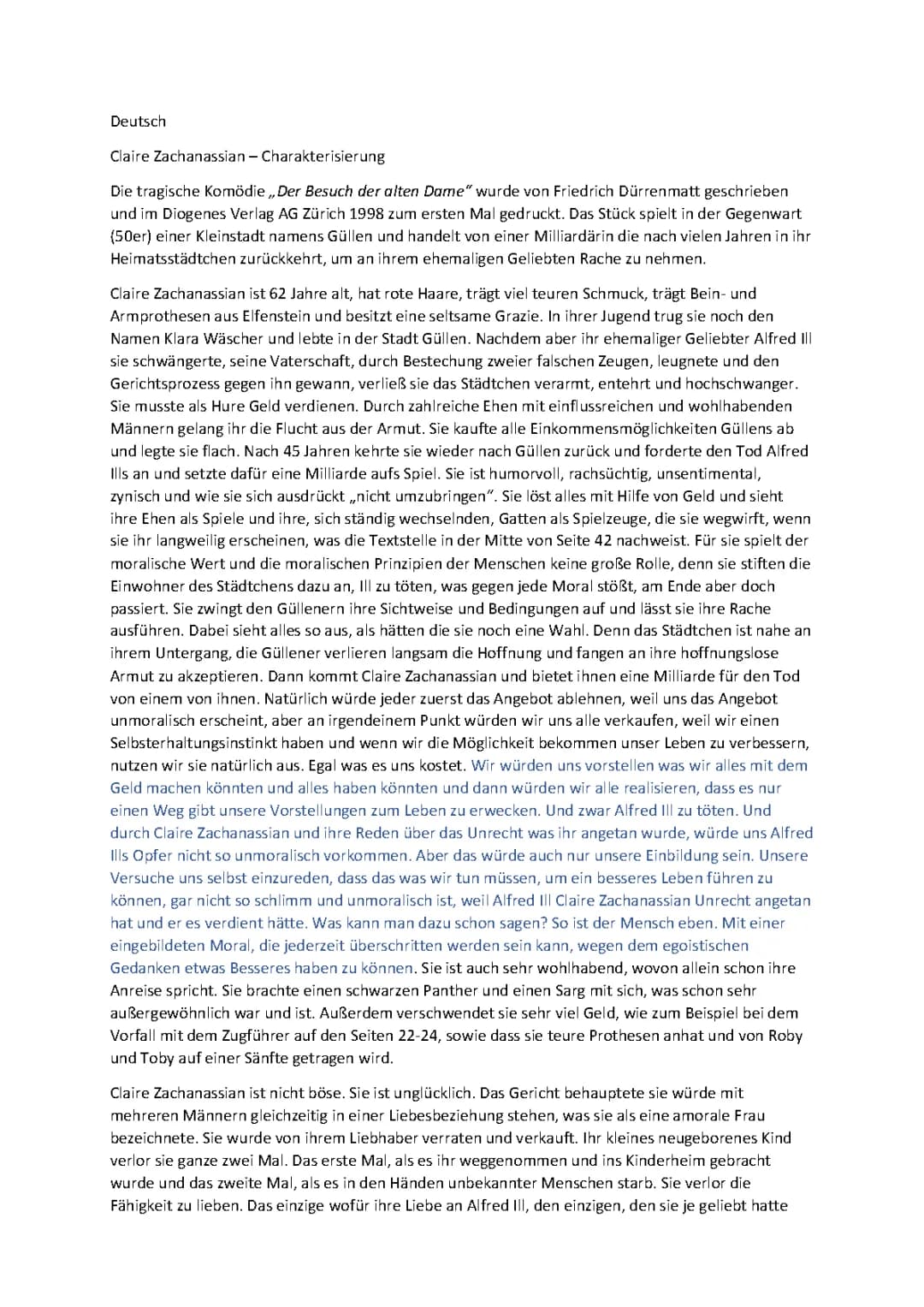 Der Besuch der alten Dame - Charakterisierung Clare Zachanassian