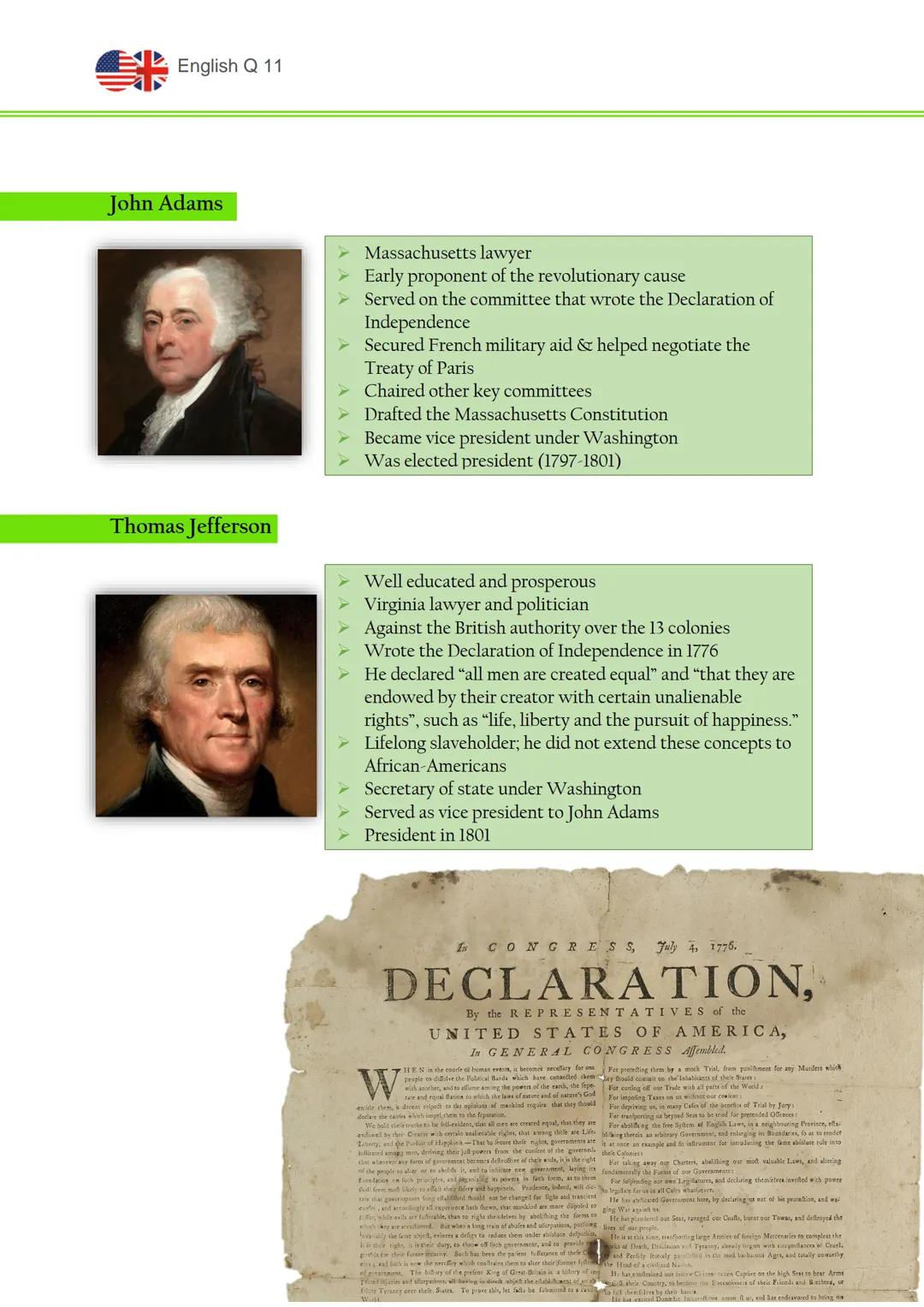 English Q 11
THE FOUNDING FATHERS
George Washington
"Father of His Country"
Alexander Hamilton
Benjamin Franklin
➤ Commander in the French &