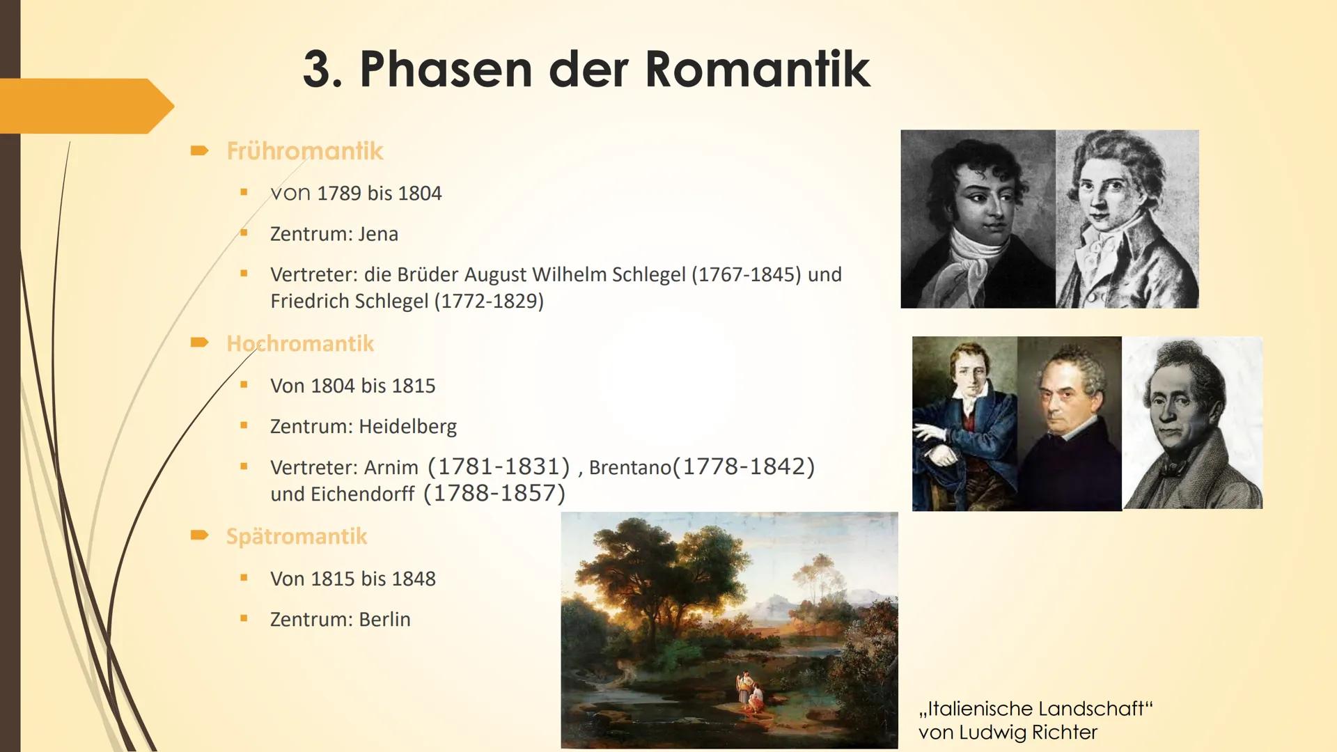 Begriff ,,Romantik":
Romantik
Zeitliche Einordnung: →von 1780 bis 1850 (zwischen Aufklärung/ Klassizismus und Realismus)
→ Bezug zum Mittela