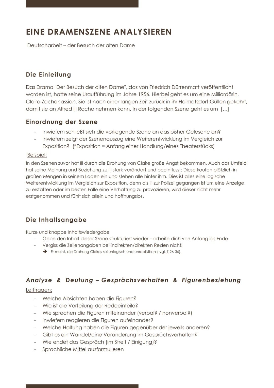 EINE DRAMENSZENE ANALYSIEREN
Deutscharbeit - der Besuch der alten Dame
Die Einleitung
Das Drama "Der Besuch der alten Dame", das von Friedri