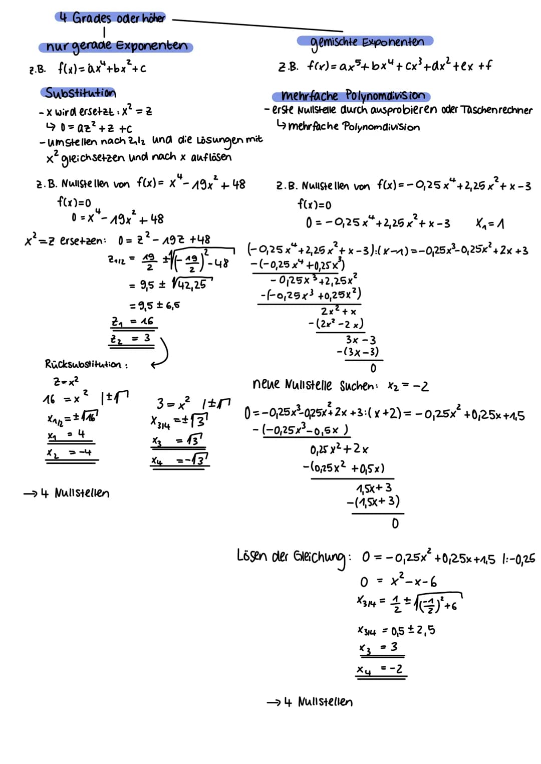 Nullstellen
Nullstellen sind die Schnittpunkte einer Funktion mit der x-Achse
Dabei gilt: f(x)=y=0
Callgemeine Vorgehensweise: -Funktionsgle