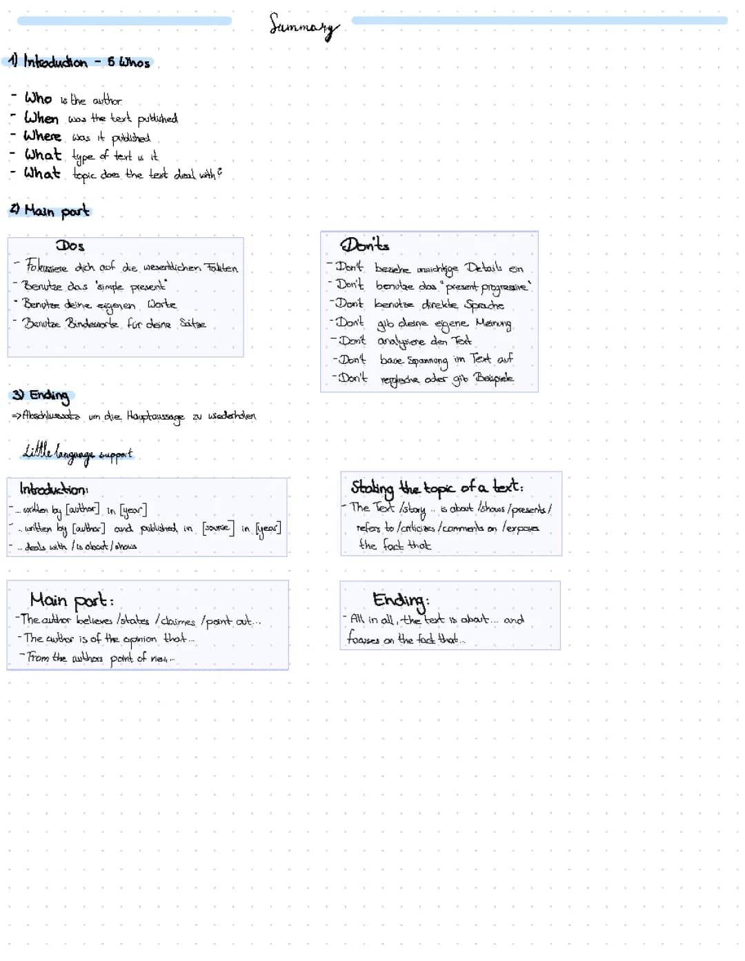Summary schreiben