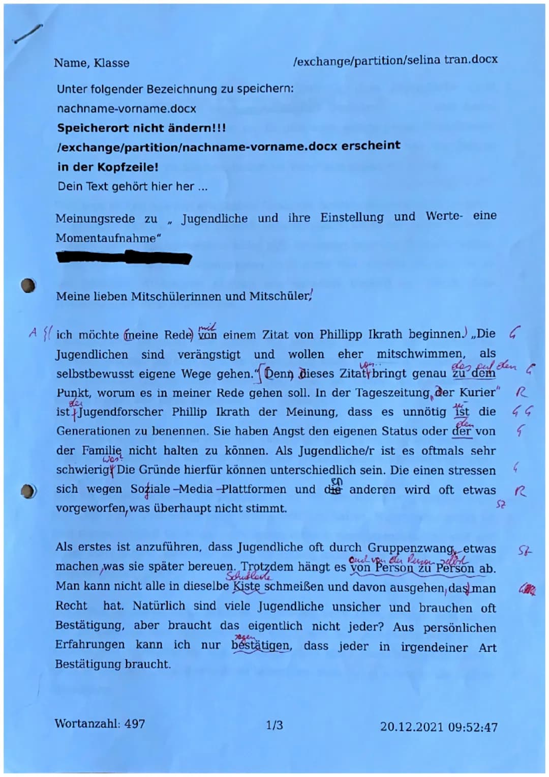 Warum?
Ziel der Meinungsrede ist es, je nach Anlass und Zweck vor einem Publikum die eigenen Meinung
argumentativ gestützt zu vertreten. Red