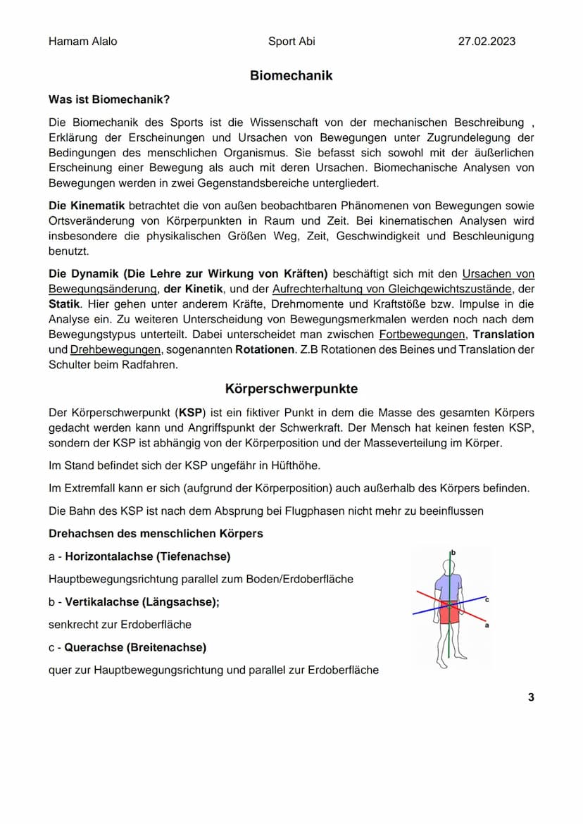 Hamam Alalo
Sport Abi
Bewegungslehre
27.02.2023
Warum Bewegungsanalyse?
Das Ziel der Analyse sportlicher Bewegungen besteht darin, ein Beweg