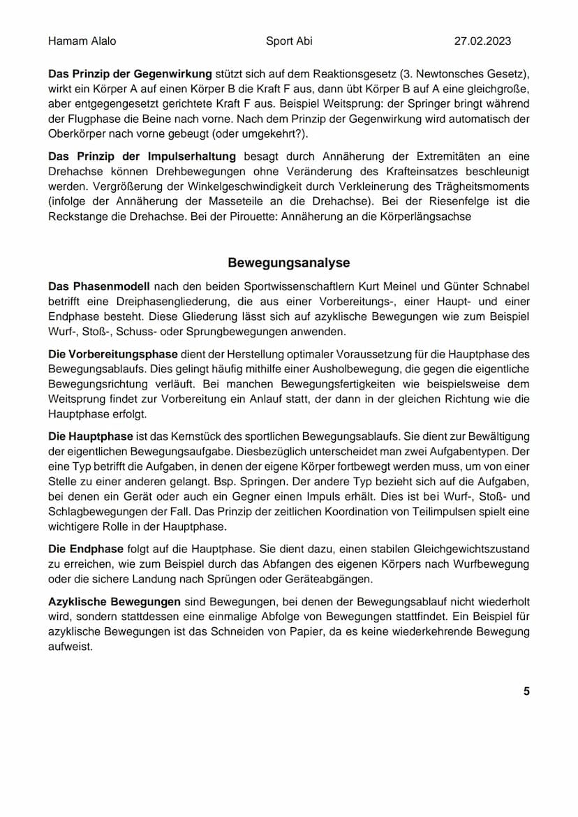 Hamam Alalo
Sport Abi
Bewegungslehre
27.02.2023
Warum Bewegungsanalyse?
Das Ziel der Analyse sportlicher Bewegungen besteht darin, ein Beweg