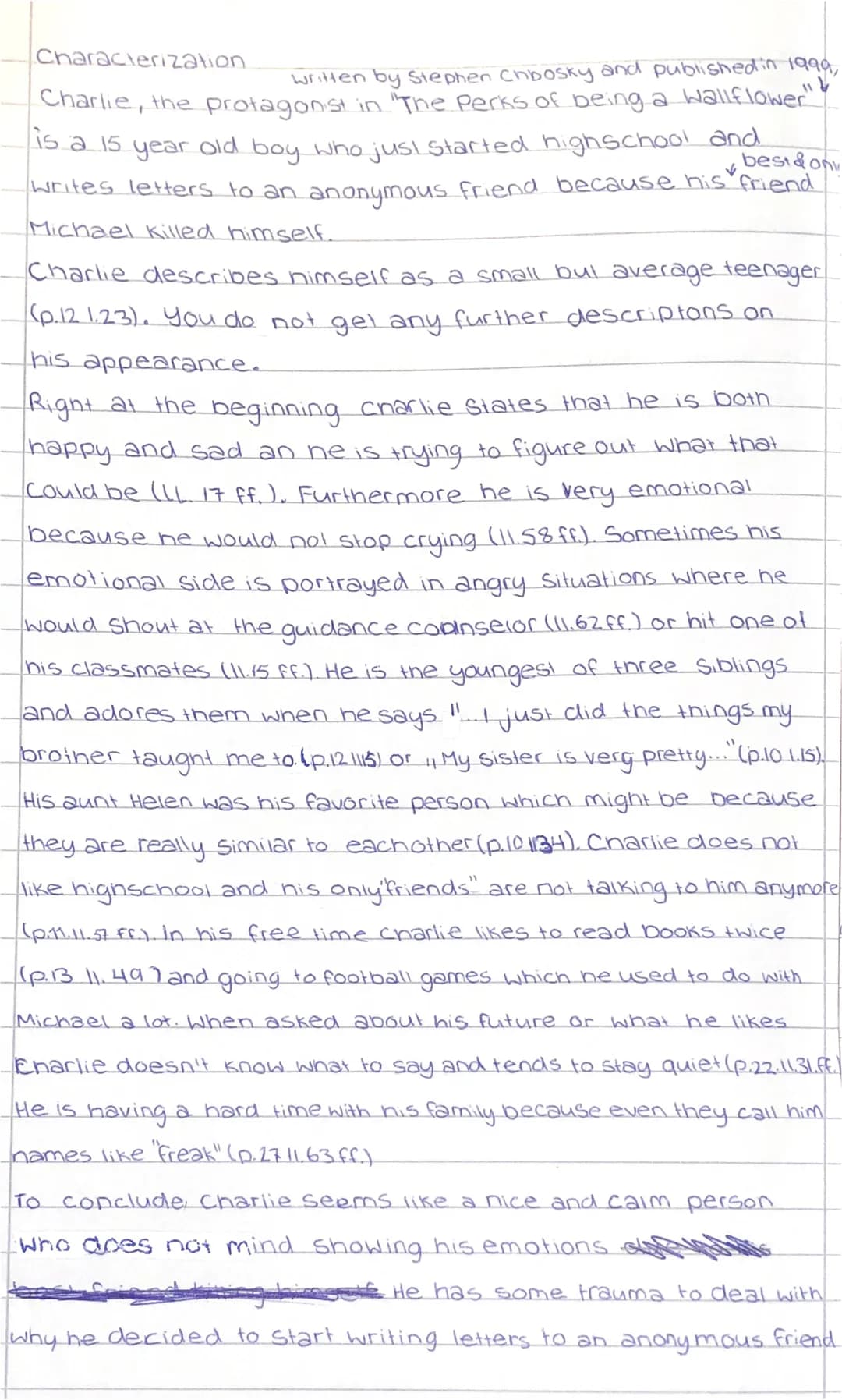 Characterization
114
Written by Stephen Chbosky and published in 1999,
Charlie, the protagonist in "The Perks of being a Wallflower"
is a 15