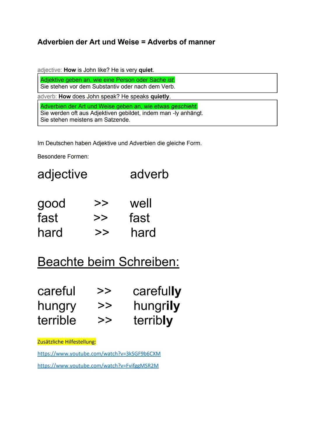 # Adverbs

Wenn du sagen willst, wie man etwas tut - ob schnell, langsam, gründlich
usw.
- verwendest du ein Adverb, und zwar ein Adverb der