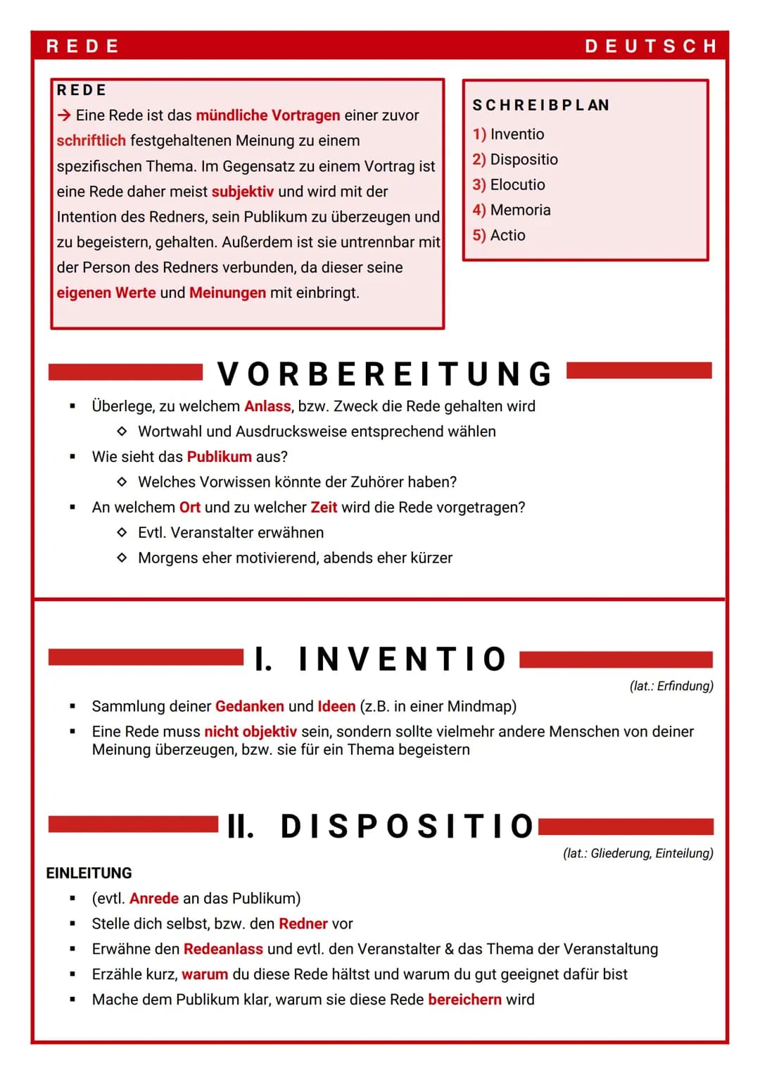 REDE
REDE
→ Eine Rede ist das mündliche Vortragen einer zuvor
schriftlich festgehaltenen Meinung zu einem
spezifischen Thema. Im Gegensatz z