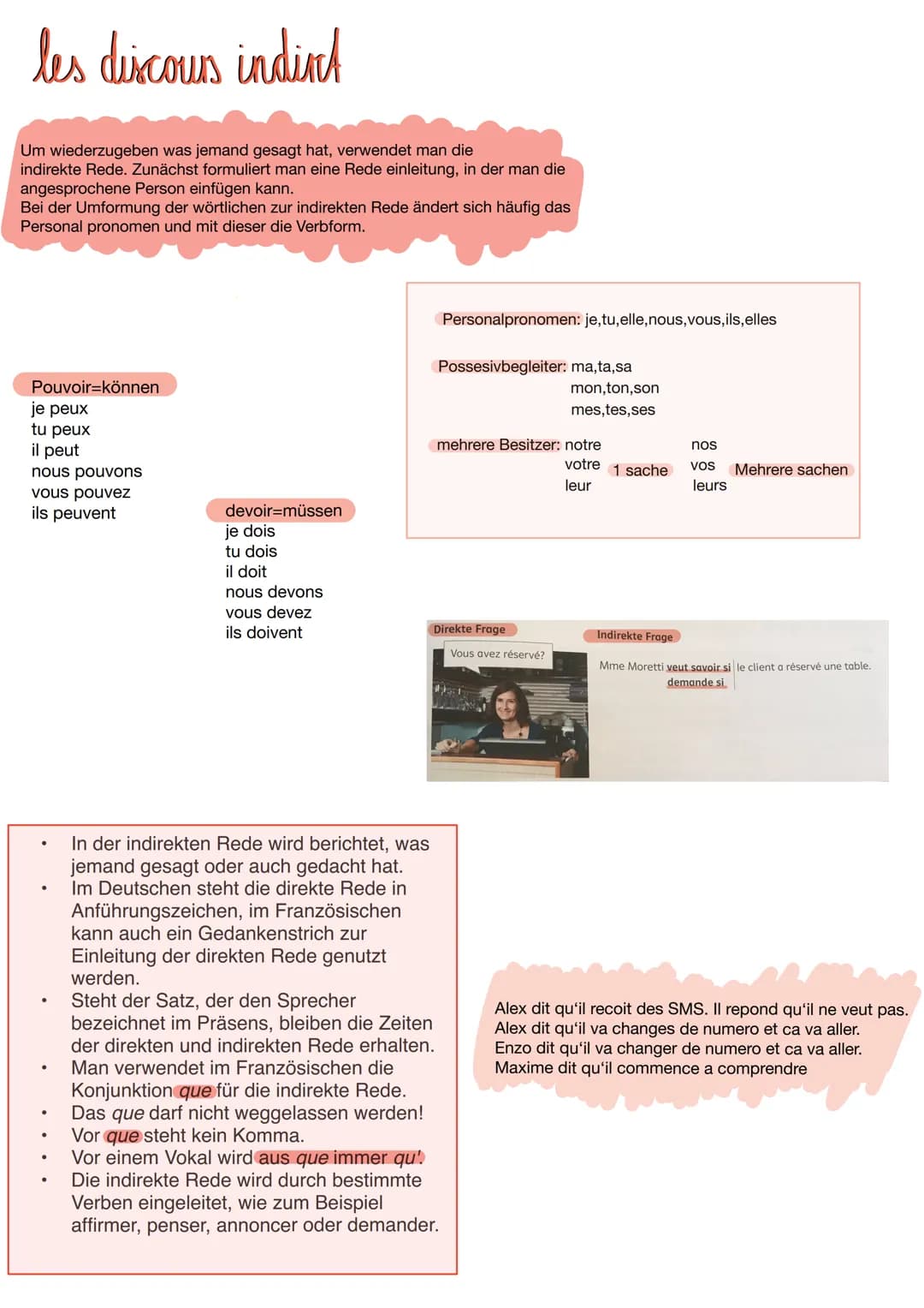 les discous indint
Um wiederzugeben was jemand gesagt hat, verwendet man die
indirekte Rede. Zunächst formuliert man eine Rede einleitung, i