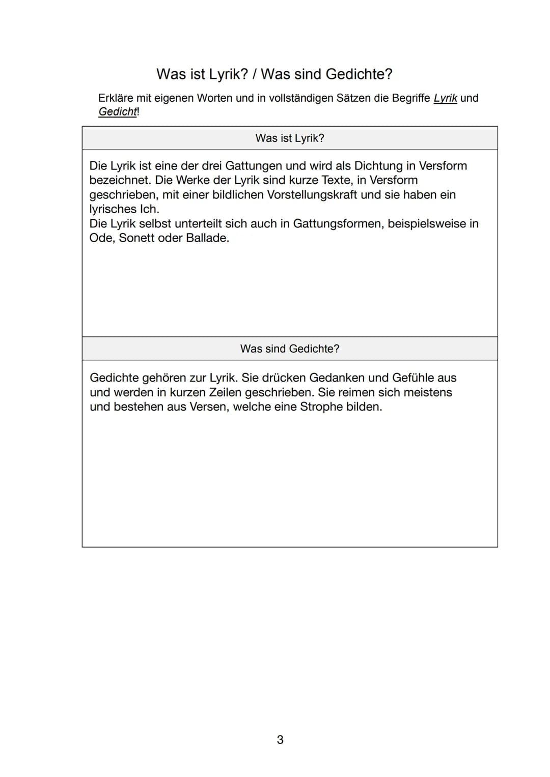 Das Lyriklexikon
Portfolio zur Lyrik und ihren Merkmalen
Name, Vorname:
Klasse:
Fach:
Fachlehrer:
Zichte. Stunde
1.
1.
2.
3.
4. bis 6.
4.
5.