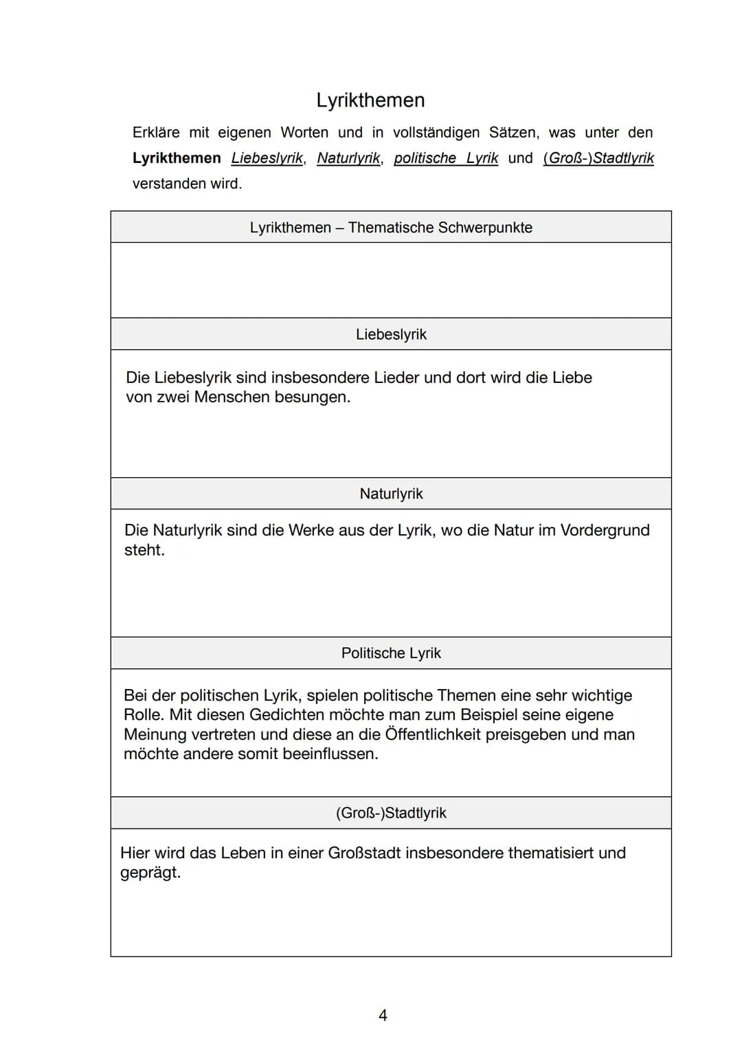 Das Lyriklexikon
Portfolio zur Lyrik und ihren Merkmalen
Name, Vorname:
Klasse:
Fach:
Fachlehrer:
Zichte. Stunde
1.
1.
2.
3.
4. bis 6.
4.
5.