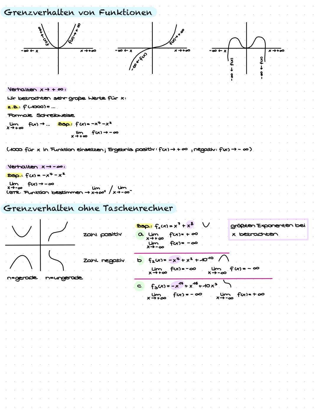 Grenzverhalten von Funktionen
** दौर
x →+00
-∞0 + x
Verhalten x → +00:
Wir betrachten sehr große Werte für x:
z.B.: f (1000) = ...
Formale S