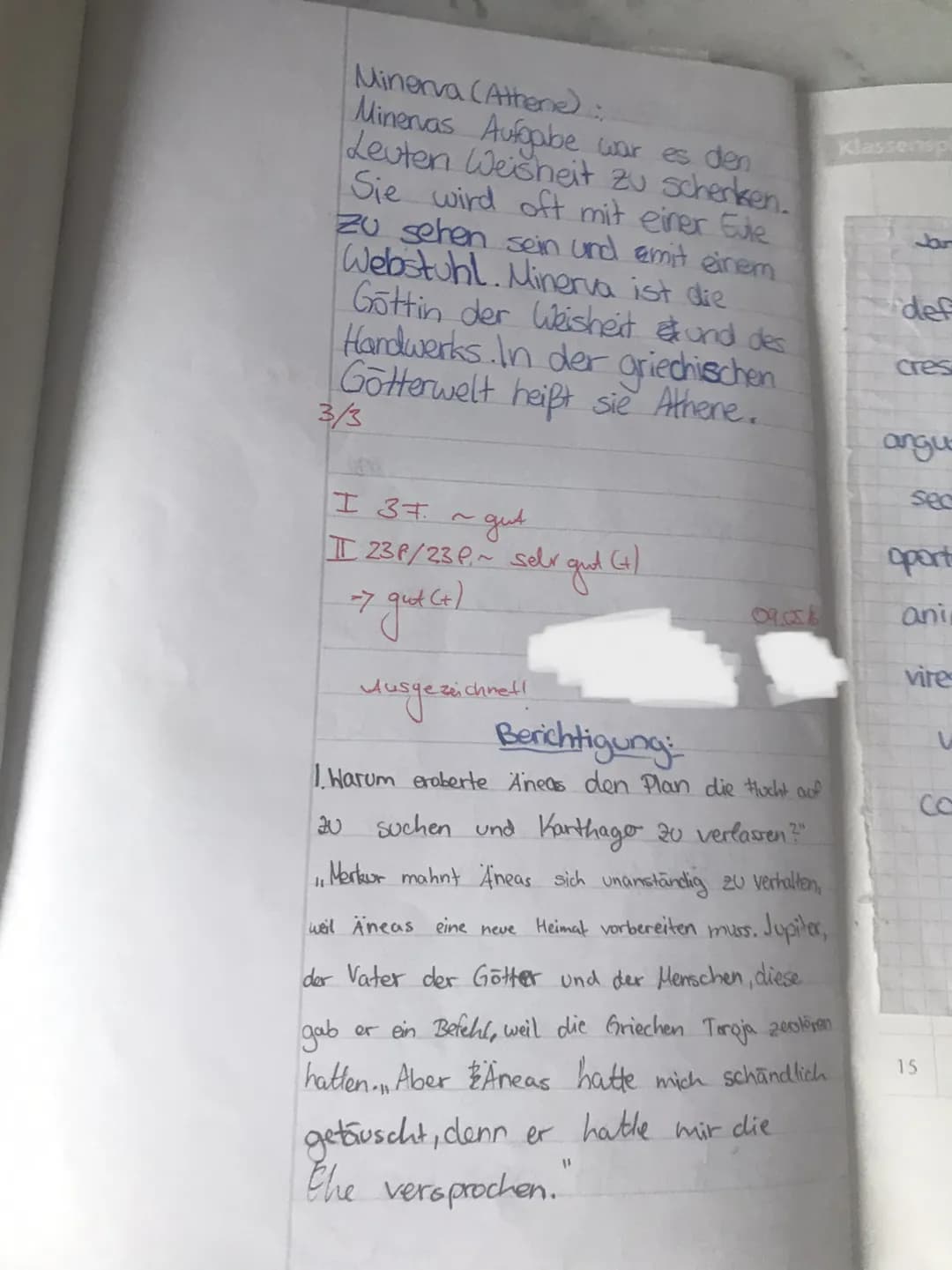 Lateinarbeit Nr. 5
1. Übersetze den Text in angemessenes Deutsch!
Dido erfährt ihrer Schwester Anna, dass Aeneas hinter ihrem Rücken seine
M