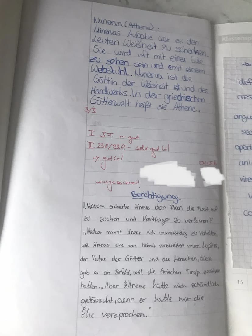 Lateinarbeit Nr. 5
1. Übersetze den Text in angemessenes Deutsch!
Dido erfährt ihrer Schwester Anna, dass Aeneas hinter ihrem Rücken seine
M