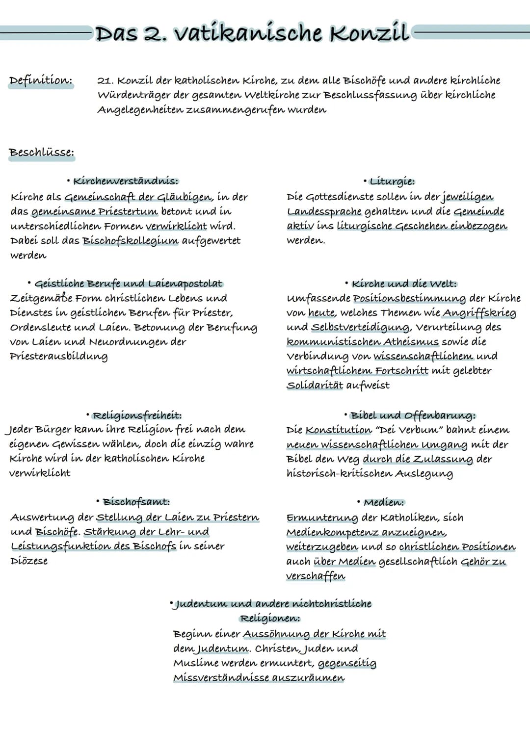 Definition:
Beschlüsse:
Das 2. vatikanische Konzil
21. Konzil der katholischen Kirche, zu dem alle Bischöfe und andere kirchliche
würdenträg