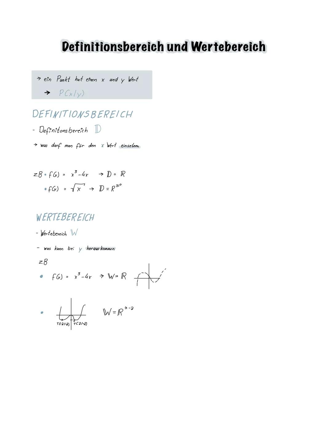Definitionsbereich und Wertebereich
→ ein Punkt hat einen x und
Y
→ P(x/y)
Z.B.FG)
•f(x)
DEFINITIONS BEREICH
- Definitionsbereich D
→ was da