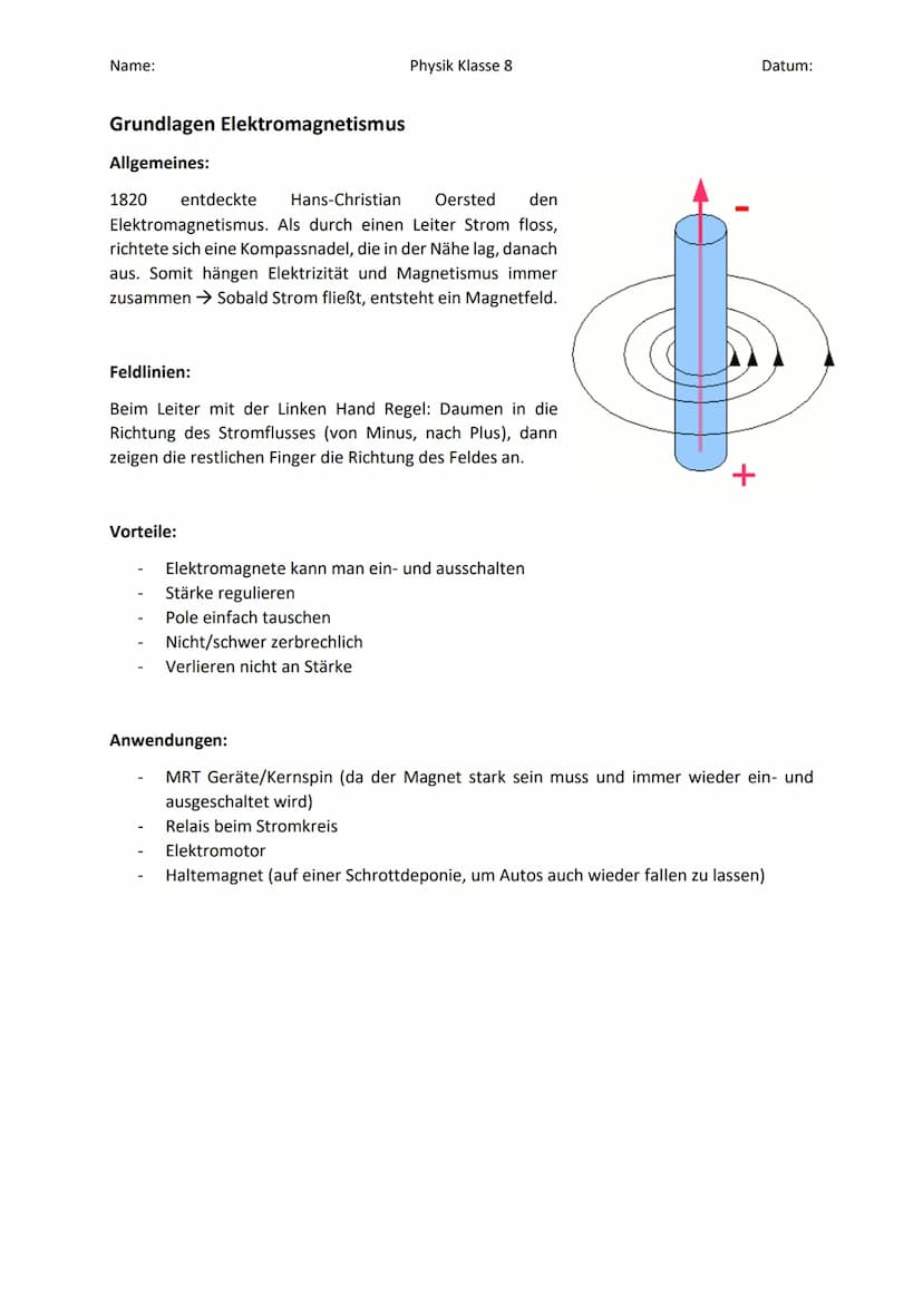 Name:
Physik Klasse 8
Grundlagen Magnetismus und Elektromagnetismus - GFS
Grundlagen Magnetismus
Was ist ein Magnet?
Ein Magnet besteht aus 