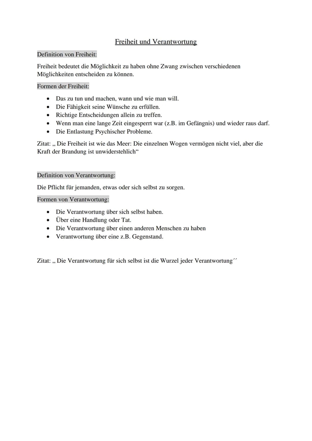 Definition von Freiheit:
Freiheit bedeutet die Möglichkeit zu haben ohne Zwang zwischen verschiedenen
Möglichkeiten entscheiden zu können.
F