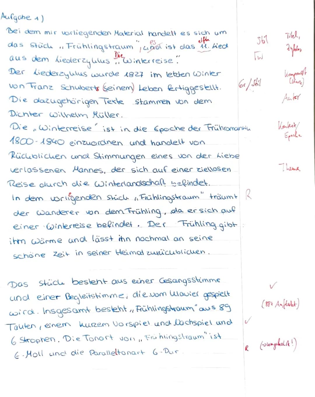 Musik und Sprache im Kunstlied „Frühlingstraum“
Zur Entstehung des Werks:
Franz Schubert (1797-1827) komponierte dieses Lied für seinen Zykl
