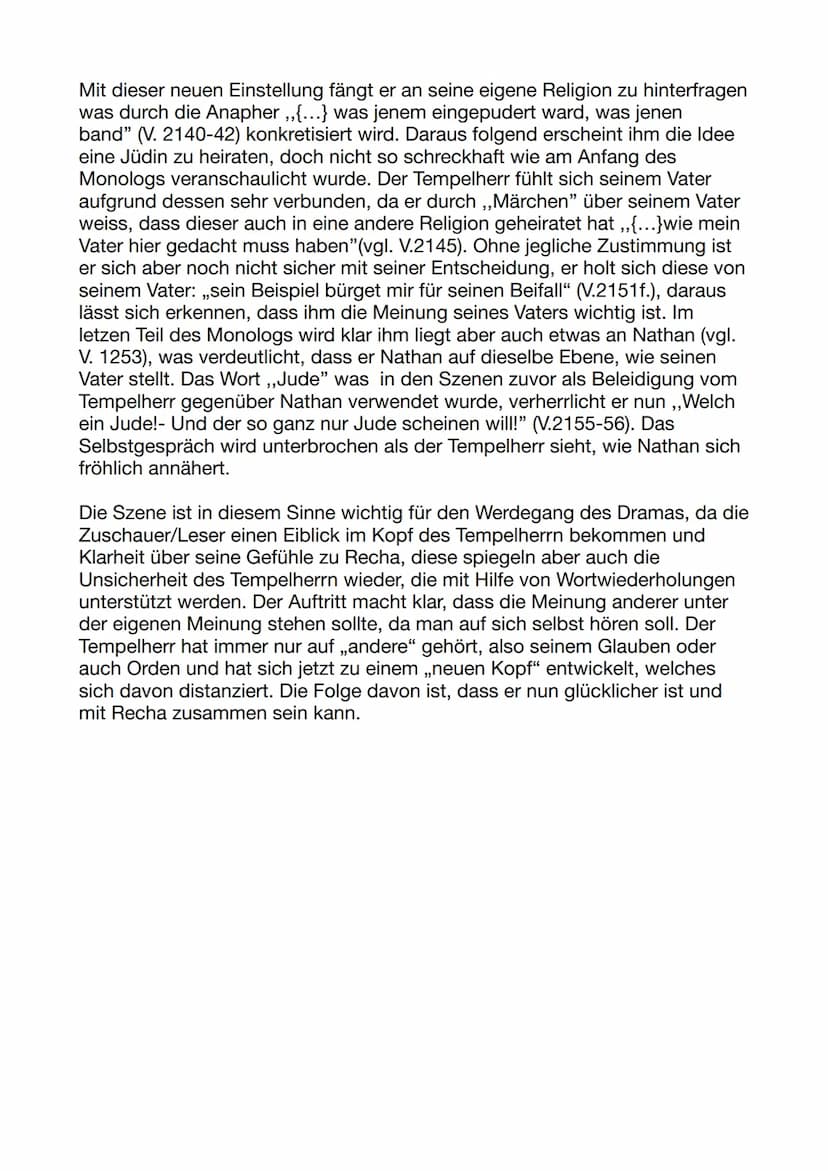 Deutsch
Szenenanalyse 3,8
Im achten Auftritt des dritten Aktes aus dem von Lessig verfasstem
Drama ,,Nathan der Weise", spielt sich ein Szen
