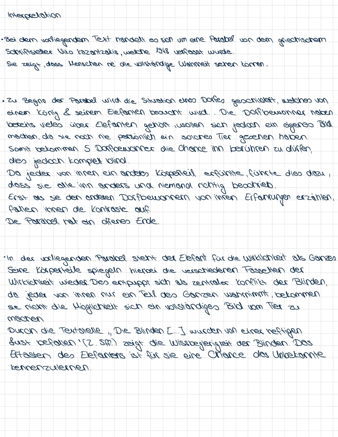 Interpretation
• Bei dem vorliegendem Text handelt es sich um eine Parabel von dem griechischem
Schriftsteller Viko kazantzakis, welche 1948